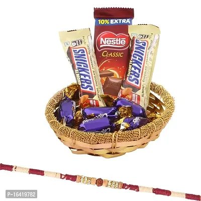 SFU E Com Chocolate Gift Hamper Combo | Rakhi Chocolate for Brother | Desinger Rudraksh Rakhi with Chocolates | Roli, Chawal, Chandan, Misri | 298