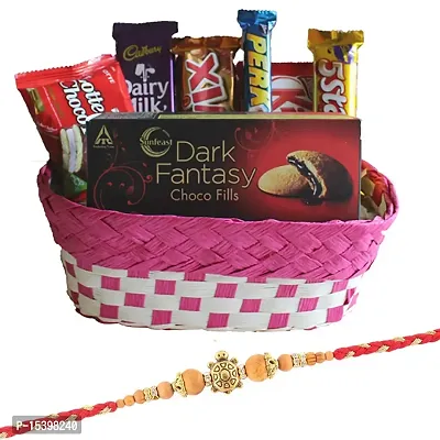 SFU E Com Tortoise Rakhi with Chocolates | Rakhi Chocolate Gift for Brother | Premium Rakhi Chocolate Basket Hamper | Roli, Chawal, Chandan, Misri | 3671