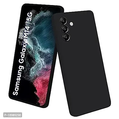 (Samsung Galaxy M14 5G) Shockproof Full Body Liquid Silicone Soft Microfiber Cloth Lining Slim Back Coves Case (Black)
