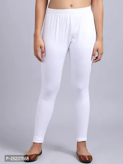 Fabulous White Cotton Solid Leggings For Women