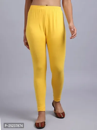 Fabulous Yellow Cotton Solid Leggings For Women
