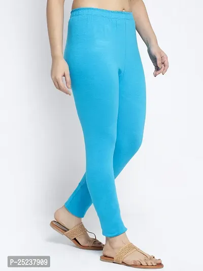 Fabulous Turquoise Cotton Solid Leggings For Women
