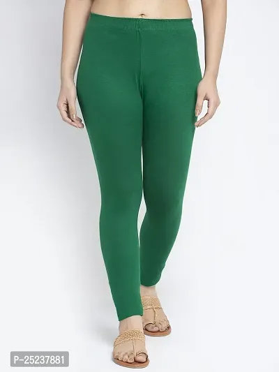 Fabulous Green Cotton Solid Leggings For Women
