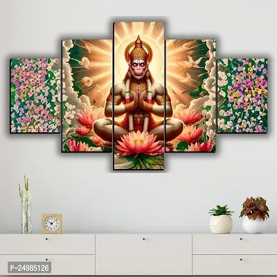 Hanuman Ji Painting For Home Decoration, MDF Wall Painting For Living Room Digital Reprint 18 inch x 30 inch Painting (Without Frame, Pack of 5)-thumb0