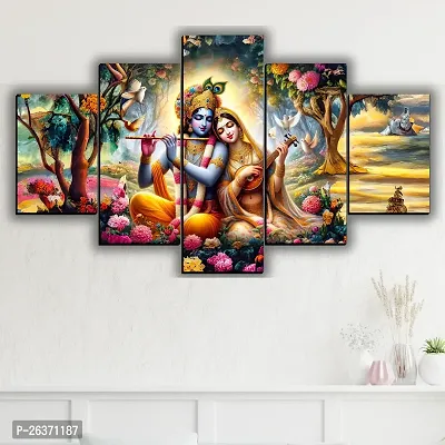 Radha Krishna Religious Mdf Wall Painting Digital Reprint 18 inch x 30 inch Painting (Without Frame, Pack of 5)