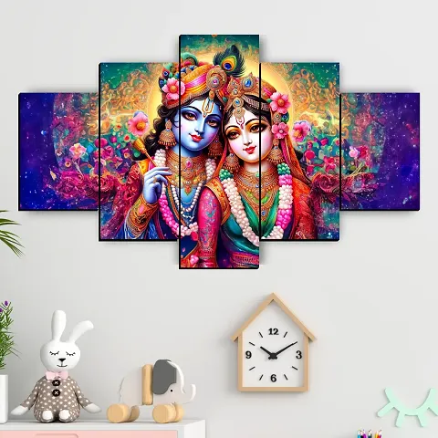 Radha Krishna Painting for Home Decoration (Without Frame, Pack of 5)