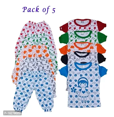 Kids Casual Cotton Printed Cotton Girl's T-Shirt  Pajama ,Summerwear Clothing Set For Girls Multicolor Combo Pack of 5-thumb0