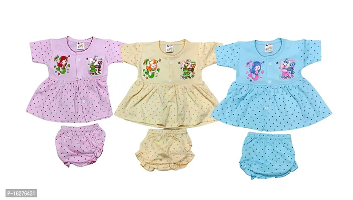 ZooZee Cotton Half sleeves Frock Top Jhabla with Short for Baby GirlPack of 3