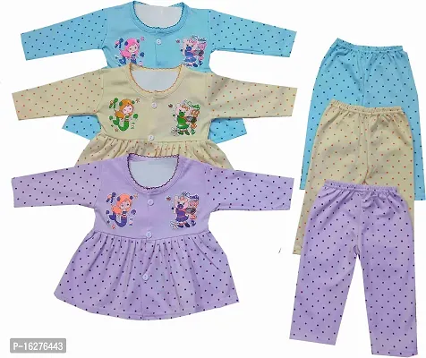 ZooZee Cotton Full sleeves Frock Top Jhabla with Pajamas Pack of 3