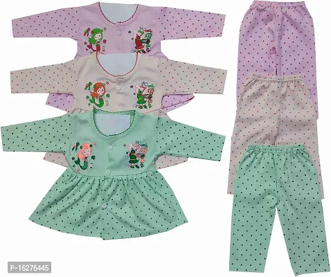 ZooZee Cotton Dress set for Baby Girl with Full sleeves Frock Top Jhabla and Full Length Pajamas Pack of 3-thumb0