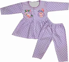 ZooZee Cotton Dress set for Baby Girl with Full sleeves Frock Top Jhabla and Full Length Pajamas Pack of 3-thumb3
