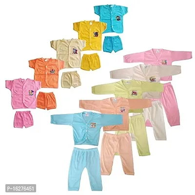 ZooZee Front Open Full  Half Sleeve Jhabla/T-shirt with Short for Unisex New Baby Born Pack of 10 Set-thumb0