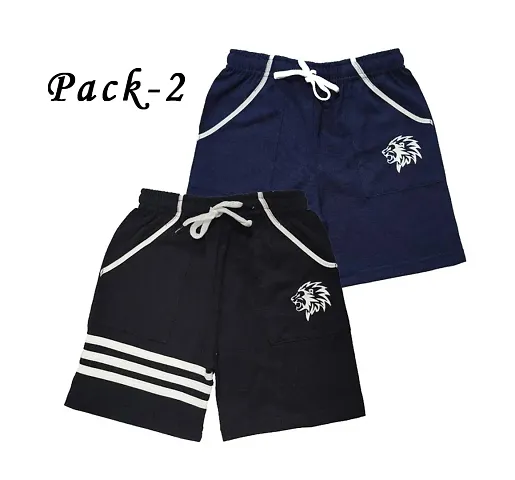 ATLANS Boys Cotton Solid Self Design Shorts/Bermuda Pack of 2