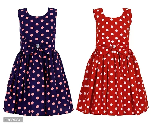 Heavens Creation Casual Frock for Baby Girls,Nevy Pink and Red Polka, Size 10-11 Years,Pack of 2-thumb0