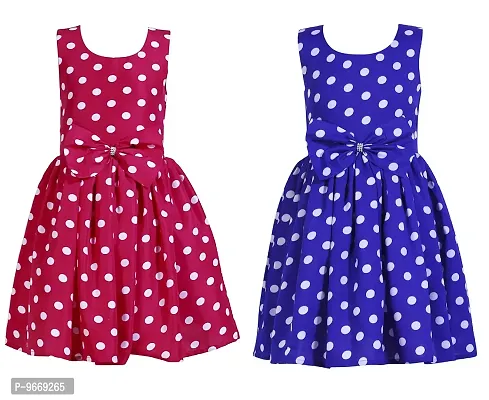 Heavens Creation Casual Frock for Baby Girls,Rani Polka and Royal Blue Polka, Size 4-5 Years,Pack of 2