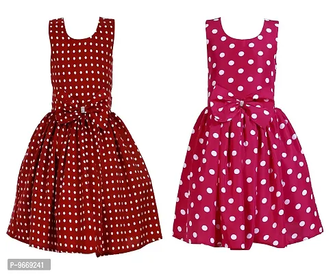 Heavens Creation Casual Frock for Baby Girls,Marron Polka and Rani Polka, Size 8-9 Years,Pack of 2