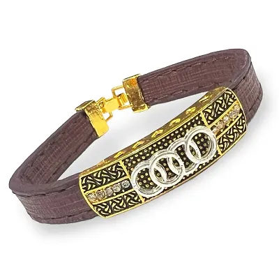 Shimmering Brown Alloy Diamond And Leather Bracelets For Men And Boys