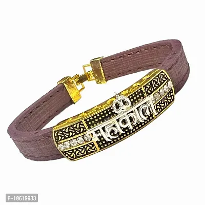 Shimmering Brown Alloy Diamond And Leather Bracelets For Men And Boys-thumb0