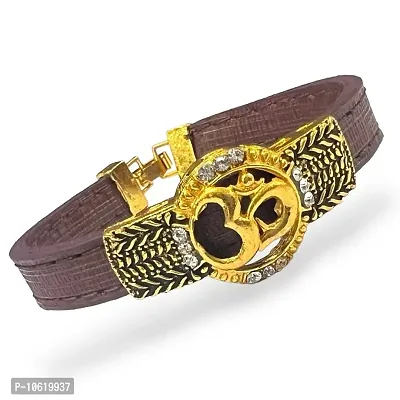 Shimmering Brown Alloy Diamond And Leather Bracelets For Men And Boys