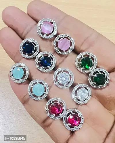 6 Stylish Crystal 18K Silver Plated Alloy Stud Earring-thumb0