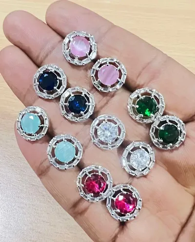 6 Stylish Crystal 18K Silver Plated Alloy Stud Earring