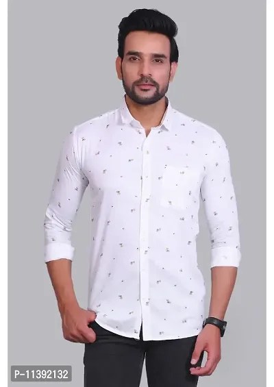 Reliable White Cotton Printed Long Sleeves Casual Shirts For Men