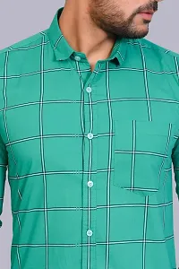 Green Cotton Checked Casual Shirts For Men-thumb4