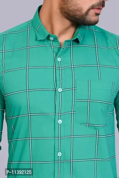 Green Cotton Checked Casual Shirts For Men-thumb5