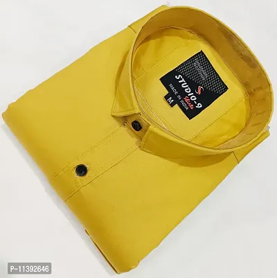 Golden Cotton Solid Casual Shirts For Men