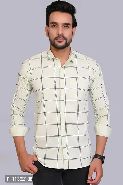 Reliable Beige Cotton Checked Long Sleeves Casual Shirts For Men