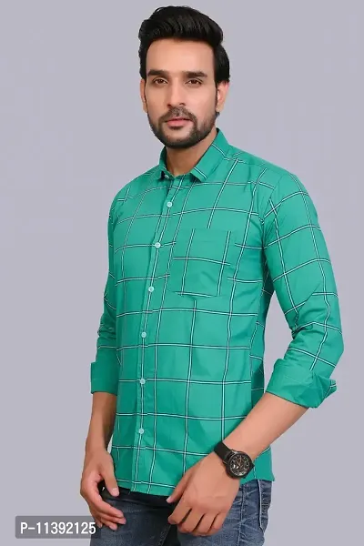 Green Cotton Checked Casual Shirts For Men-thumb2