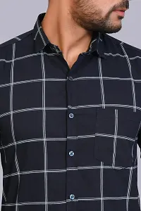 Navy Blue Cotton Checked Casual Shirts For Men-thumb4