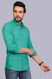 Green Cotton Checked Casual Shirts For Men-thumb2