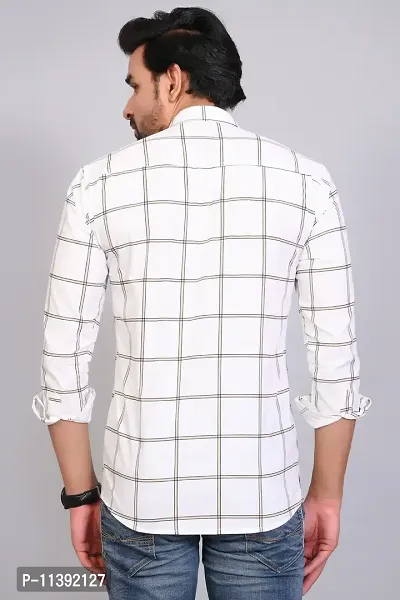White Cotton Checked Casual Shirts For Men-thumb2