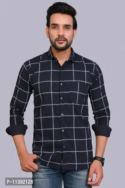 Reliable Navy Blue Cotton Checked Long Sleeves Casual Shirts For Men