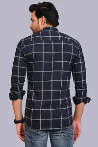 Navy Blue Cotton Checked Casual Shirts For Men-thumb3