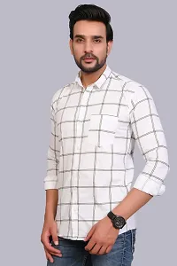 White Cotton Checked Casual Shirts For Men-thumb2