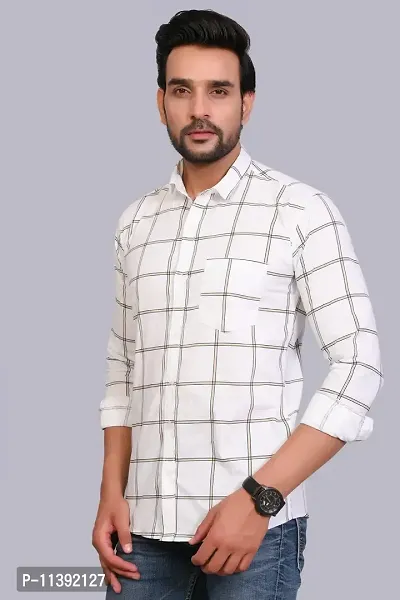 White Cotton Checked Casual Shirts For Men-thumb3