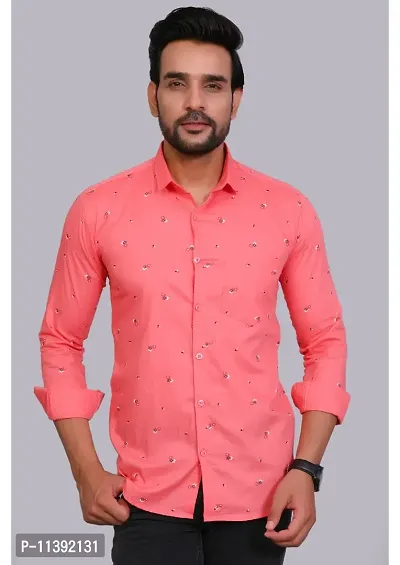 Pink Cotton Printed Casual Shirts For Men