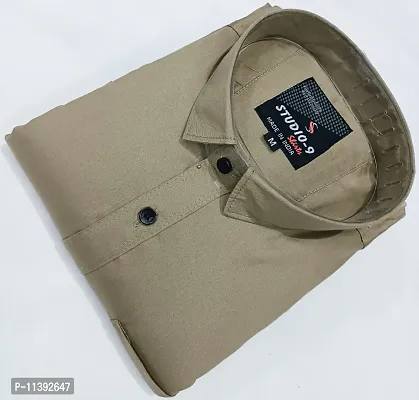 Reliable Khaki Cotton Solid Long Sleeves Casual Shirts For Men-thumb0