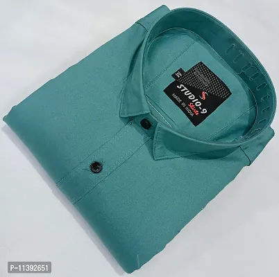 Green Cotton Solid Casual Shirts For Men-thumb0