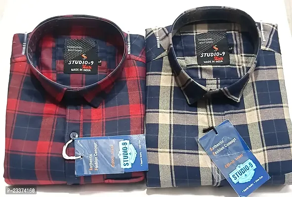 Stylish Fancy Cotton Blend Long Sleeves Checked Slim Fit Casual Shirts For Men Pack Of 2-thumb2