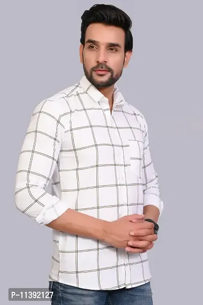 White Cotton Checked Casual Shirts For Men-thumb4