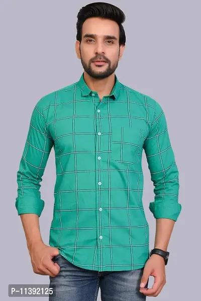 Green Cotton Checked Casual Shirts For Men-thumb0