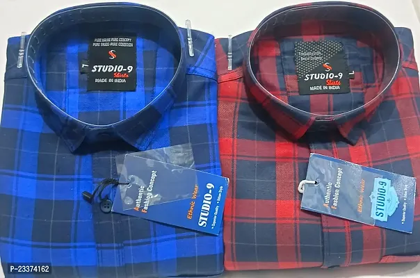 Stylish Fancy Cotton Blend Long Sleeves Checked Slim Fit Casual Shirts For Men Pack Of 2