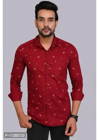 Maroon Cotton Printed Casual Shirts For Men
