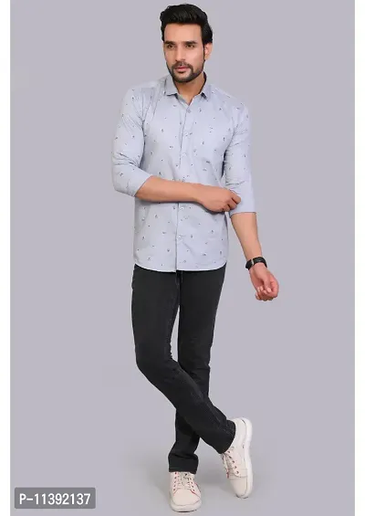 Reliable Grey Cotton Printed Long Sleeves Casual Shirts For Men