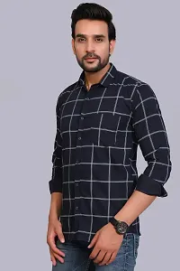 Navy Blue Cotton Checked Casual Shirts For Men-thumb1