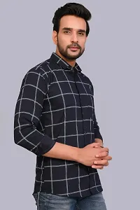 Navy Blue Cotton Checked Casual Shirts For Men-thumb2