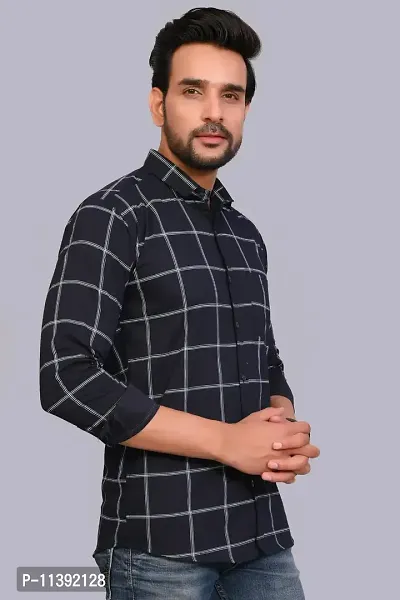 Navy Blue Cotton Checked Casual Shirts For Men-thumb3